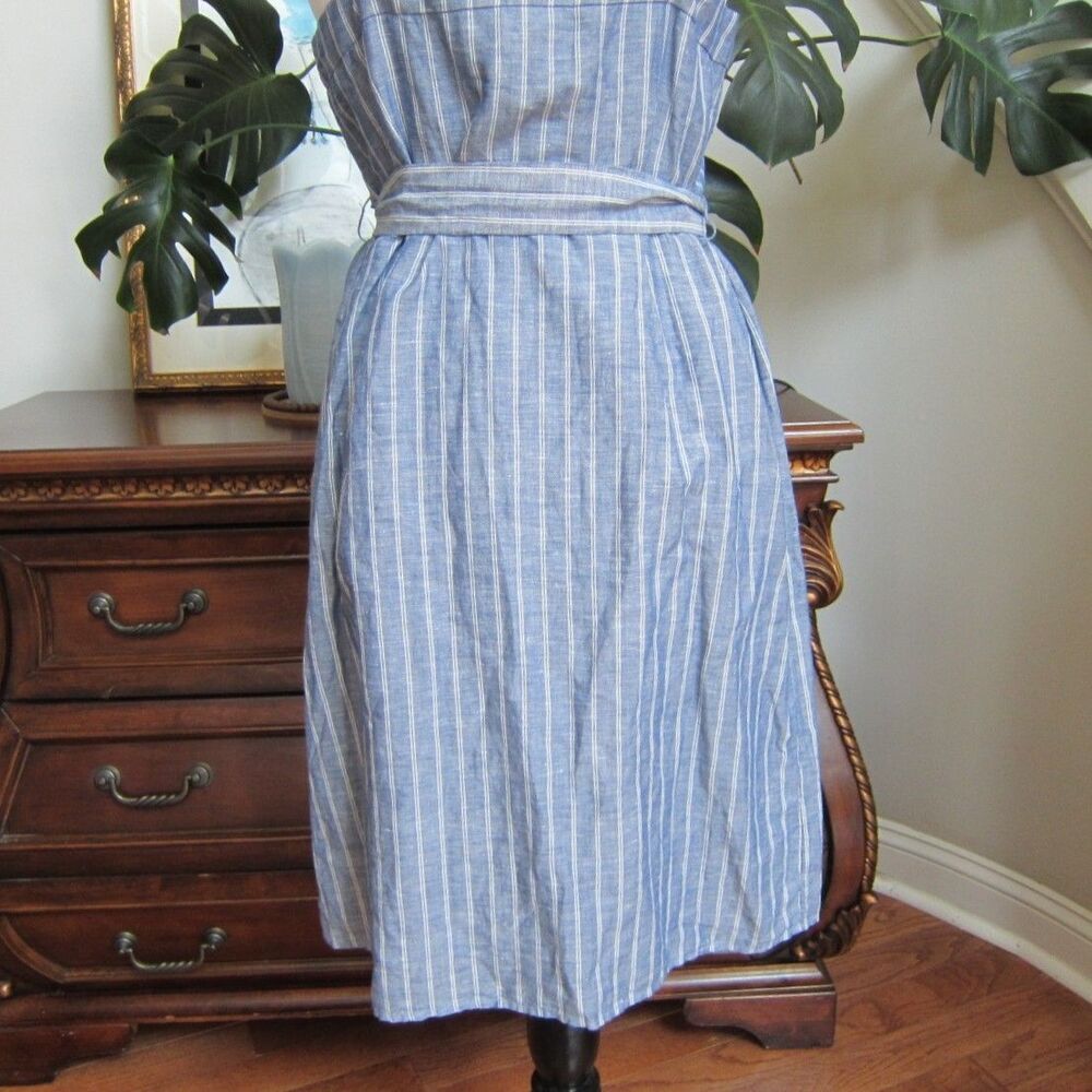 Banana Republic Blue Striped Chambray Linen Blend Belted Shift Dress Size 12 New - Picture 7 of 10